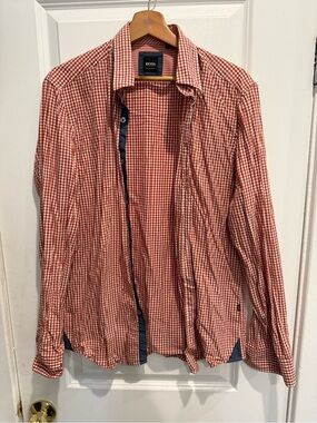 Boss Red & White Gingham Button-Down Shirt